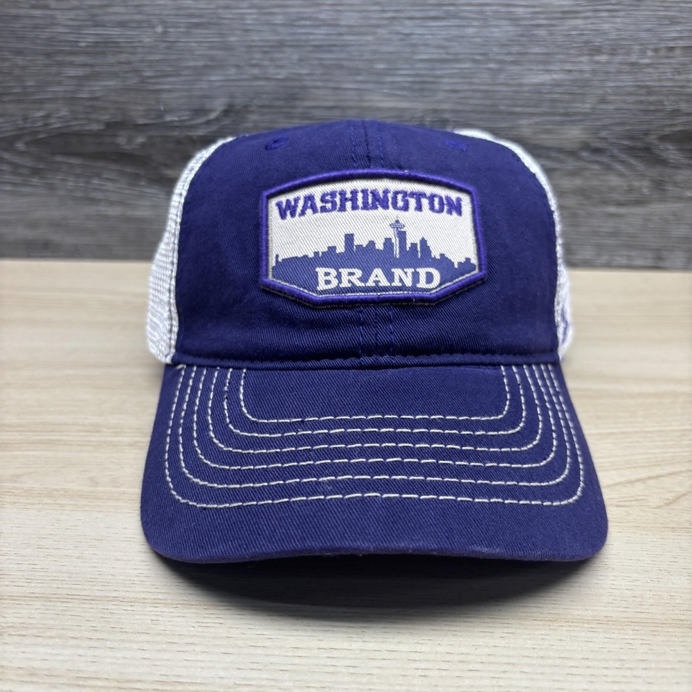 Washington Brand Hat Cap Snap Back Mens One Size Purple White Mesh Trucker